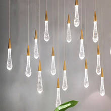Moderno led escada longa bolha lustre de cristal tira gota de luz da escada lâmpada restaurante bar iluminação lâmpadas gota água 2024 - compre barato