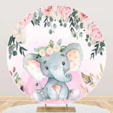 Laeacco Pink Watercolor Elephant Baby Shower Baptism Flowers Customized Poster Portrait Round Circle Background Photo Backdrops 2024 - buy cheap