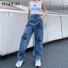WQJGR Spring Autumn Loose High Waist Jeans Pants Women Full Length Butterfly Print Trousers Women Fashion 2024 - buy cheap