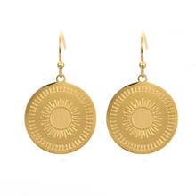 Miasol Gold Color Plating 316L Stainless Steel Ear Piece Plain Stripe Round Charms Pendants Pendulum Women Hook Earring Jewelry 2024 - buy cheap