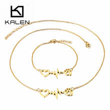 KALEN Fashion Women Anniversary Jewelry Sets Gold Color Heart Footprint Stainless Steel Charm Necklace Bracelets Sets For Women 2024 - buy cheap