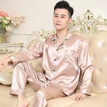 Solid Satin Men Pajamas Set Summer Long Sleeve Autumn Homewear Silk Men Sleepwear Suit Casual Two-Piece Pyjamas Male L-XXXL 2024 - buy cheap