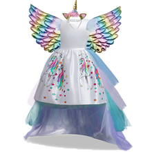 Unicorn Dress For Girls Kids Rainbow Long Tail Tutu Ball Gown With Headband Wings Children Halloween Cosplay Princess Costume 2024 - buy cheap