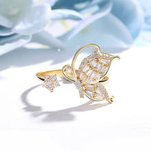 Korean new design fashion jewelry smart fairy copper inlaid zircon butterfly flower opening adjustable female prom party ring 2024 - buy cheap