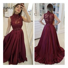 YUNUO Women Evening Dress Long Party Prom Dresses Wine Red Lace High Neck Robe De Soiree Formal Evening Gowns Sleeveless 2024 - buy cheap