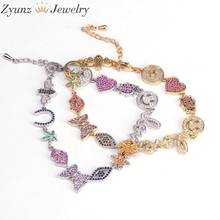 3PCS, Fashion women jewelry Gold / Silver color rainbow cz lip butterfly heart lovely lucky charm bracelet 2024 - buy cheap