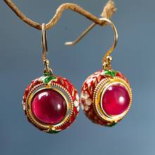 2020 new cloisonne woman earrings s925 pure silver jewelry Thai ethnic style enamel color red corundum earrings for women 2024 - buy cheap