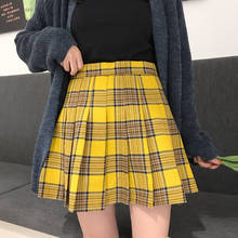 Женская плиссированная юбка в клетку, повседневная черная, желтая клетчатая мини-юбка в английском стиле с высокой талией, размеры XS - 5XL 2024 - купить недорого