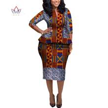 African Denim Two Piece Set for Women Bazin Riche Pachwork Elegant Traditional African Clothing Knee Length Skirt Sets WY5706 2024 - buy cheap