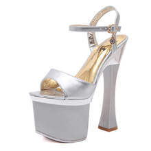 Brand Women Sandals Summer 17.5CM Spike High Heels Patent Leather Buckle Strap Open Toed waterproof platform Party shoes women 2024 - buy cheap