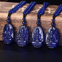 Collar con colgante de amuleto de la suerte de Buda tallado en cristal azul de piedra Natural, joyería fina para mujeres y hombres, colgantes de cadena de suéter 2020 2024 - compra barato