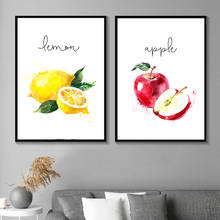 Pintura en lienzo de manzana, limón, pera, fruta para pared de cocina, carteles nórdicos e impresiones, imágenes de pared de dibujos animados para decoración de sala de estar 2024 - compra barato