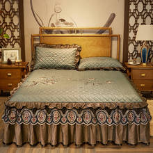 Jogo de cama 100% algodão verde, clássico, acolchoado, tamanho king/queen, saia, lençol, fronha 2024 - compre barato