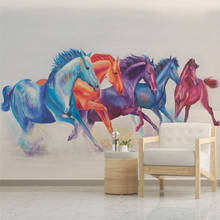 Customize Hand-painted color abstract horse TV background wall custom large mural green wallpaper papel de parede para quarto 2024 - buy cheap