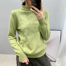 Turtleneck Button New Fashion Autumn Solid Knitted Pullover Women Slim Soft Jumper Sweater Female Knit Tops 2024 - buy cheap