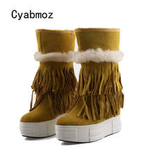 Cyabmoz botas de neve inverno, sapatos femininos de aumento de altura em couro legítimo, saltos altos ocultos para festa, plataforma feminina 2024 - compre barato