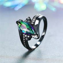 Punk Female Rainbow Crystal Stone Ring Charm 14KT Black Gold Wedding Rings For Women Vintage Bride Leaf Zircon Engagement Ring 2024 - buy cheap