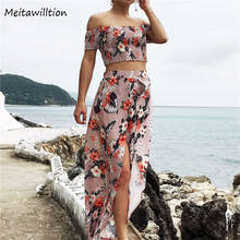 Spring Summer Women Sets 2020 Casual Short Sleeve Boho Long Dress Elegant Floral Print Chiffon Two-Piece 2024 - buy cheap