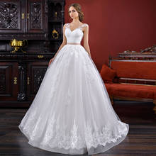 New Arrivals White A-line Wedding Dresses With Pink Belt Robe De Mariee V-neck Lace Up Lace Tulle Bridal Gowns Bruidsjurken 2024 - buy cheap