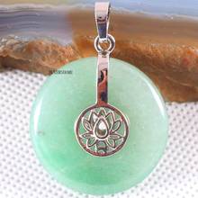 Silver Color Women Necklace Pendant Natural Gem Stone 30MM Round Bead Green Aventurine Lotus Flower 1Pcs K746 2024 - buy cheap