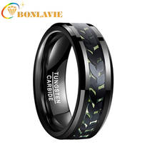 Men's Ring 8mm Tungsten Carbide Ring Black Leaves Green Carbon Fiber Tungsten Steel Ring Polished Finish Size 7 To 12 2024 - buy cheap