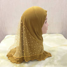 H1359 beautiful small girl hijab with net layers muslim scarf islamic hats arabic amira hijab 2024 - buy cheap