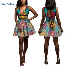 Sweet Sexy Women Deep V Neck Knot-bow Yarn Dresses Bazin African Wax Print Dresses for Women Traditional African Clothing WY381 2024 - buy cheap