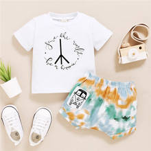 Conjunto de ropa para bebés y niños, camisetas de manga corta, Tops, pantalones cortos teñidos, conjuntos de algodón, 2 uds., novedad de verano 2024 - compra barato