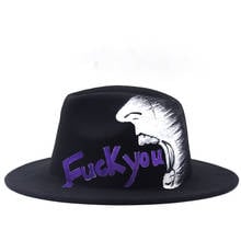 NEW Handmade Painted Wool Felt Black Fedora Hat For Women/Men Wide Brim Autumn Winter Panama Jazz Cap 2024 - buy cheap