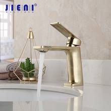Jieni ouro escovado torneira do banheiro latão bacia de lavagem torneira misturadora quente & fria escova ouro misturadora 2024 - compre barato