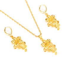 beautiful Gold vintage Flower Jewelry set for women Pendant Chain Earrings Bride Wedding Bijoux birthday anniversarygift girls 2024 - buy cheap