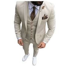 Slim Fit повседневные мужские костюмы бежевого цвета из 3 предметов: куртка с брюки новый модный мужской блейзер на заказ для свадьбы для мальчиков, смокинги, Новое поступление 2024 - купить недорого