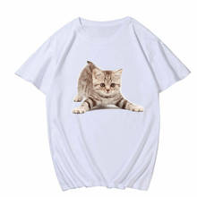 Camisetas blancas con estampado de gato y perro para mujer, camiseta de manga corta con cuello redondo, Camisetas estampadas divertidas, ropa coreana para mujer 2024 - compra barato