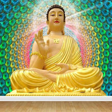 Milofi-papel tapiz 3D personalizado, decoración de pared de fondo brillante de Buda dorado, Shakyamuni 2024 - compra barato
