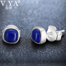 free shipping Lapis lazuli Thai silver Stud earrings 100% pure 925 Sterling Silver earring for women natural stone Jewelry 2024 - buy cheap
