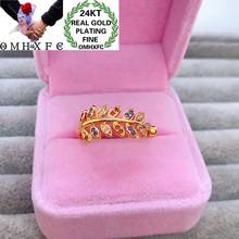 OMHXFC Wholesale YM259 European Fashion Hot Fine Woman Girl Party Birthday Wedding Gift Leaf AAA Zircon Resizable 24KT Gold Ring 2024 - buy cheap