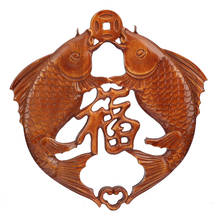 VZLX Wood Carved  Applique Frame Corner Onlay Unpainted Furniture Home Door Decor Decoration Accessories Double Fish Blessing 2024 - buy cheap