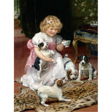 Pintura de diamante completo 5d de chica y perro europeo, bordado de diamantes, imagen de diamantes de imitación, regalo de decoración del hogar 2024 - compra barato