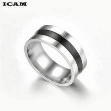 ICAM Size 6-12 Vintage Men Jewelry Stainless Steel Ring Fashion Minimalist Design  Black Enamel Mens SIlver Rings 2024 - buy cheap