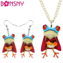 Bonsny Acrylic Cute Hero Frog Necklace Earrings Jewelry Sets Fashion Anime Animal Pendant Kids Girls charms Cartoon Party Gift 2024 - buy cheap