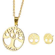 RIR Trendy New Tree Of Life Jewelry Sets Silver Gold Stainless Steel Round Hollow Out Tree Of Life Necklace With Stud Earrings 2024 - buy cheap
