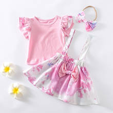 Conjunto de ropa para niña pequeña, traje con diadema y lazo rosa, 3 uds. 2024 - compra barato