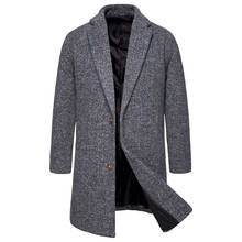 Casaco masculino longo de lã, novo, estilo britânico, cor sólida, jaqueta casual, sobretudo para homens, cinza/marrom/vinho, vermelho 2024 - compre barato