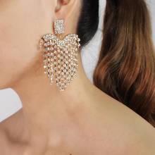 MANILAI Luxury Rhinestone Tassel Earrings Statement Heart Shape Drop Dangle Earrings Women Wedding Bridal Earrings Jewelry 2022 2024 - buy cheap