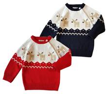 Свитер для девочек, топы, детский вязаный свитер, зимний детский свитер унисекс, Рождественская одежда с лосями для маленьких мальчиков, пуловер, топ для маленьких девочек 2024 - купить недорого