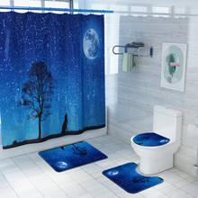 Juego de cortinas de ducha de cielo estrellado azul, antideslizantes, con patrón de árbol y Lobo, cubierta de poliéster para inodoro, impermeable, para Baño 2024 - compra barato