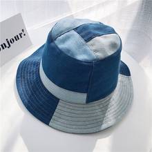 Blue Bucket Hats 2019 Fashion Chic Color Block Denim Sun Hat Spring Summer Retro Flat Fisherman Hat Couple Caps 2024 - buy cheap