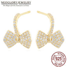 Neoglory Elegant Bowknot S925 Sterling Silver Earrings for Women AAA Cubic Zircon Korea Earrings Trendy Jewelry Gift For GF 2024 - buy cheap