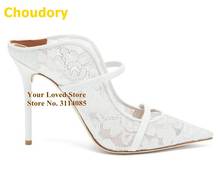 Ladies Newest White Lace Flowers Wedding Shoes Pointed Toe Stiletto Heels Strap Slippers Mesh Floral Summer Sandals Pumps Size45 2024 - buy cheap