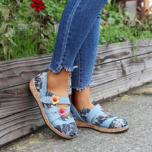 Vintage Floral Genuine Leather Splicing Colored Stitching Hook Loop Flat Shoes Spring Summer Casual Women Flat Shoes New 2024 - buy cheap